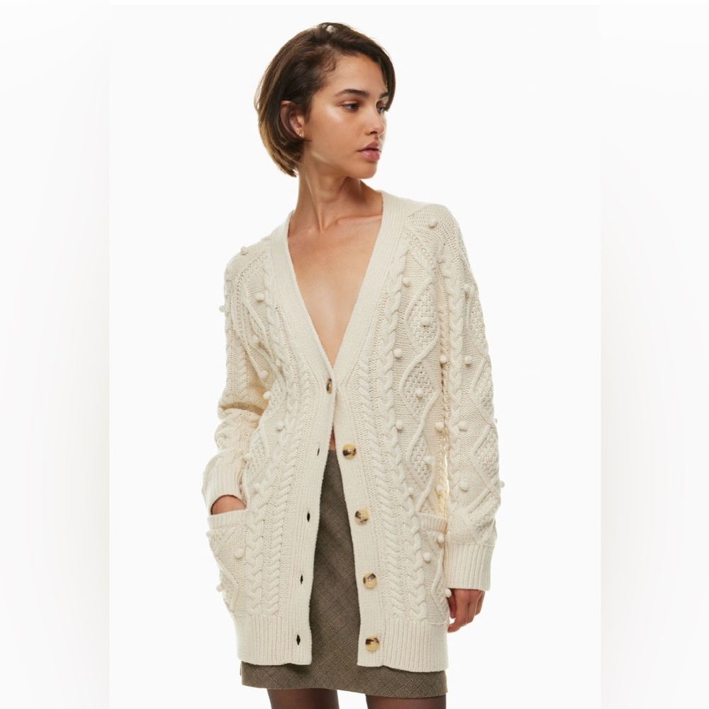 SOLD Aritzia Wilfred alps Pom Pom cardigan birch size small